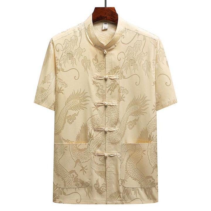 Costume Tang à motifs de dragon et de Buddha Stones, uniforme traditionnel Hanfu, haut à manches courtes et pantalon, ensemble pour hommes - image 14