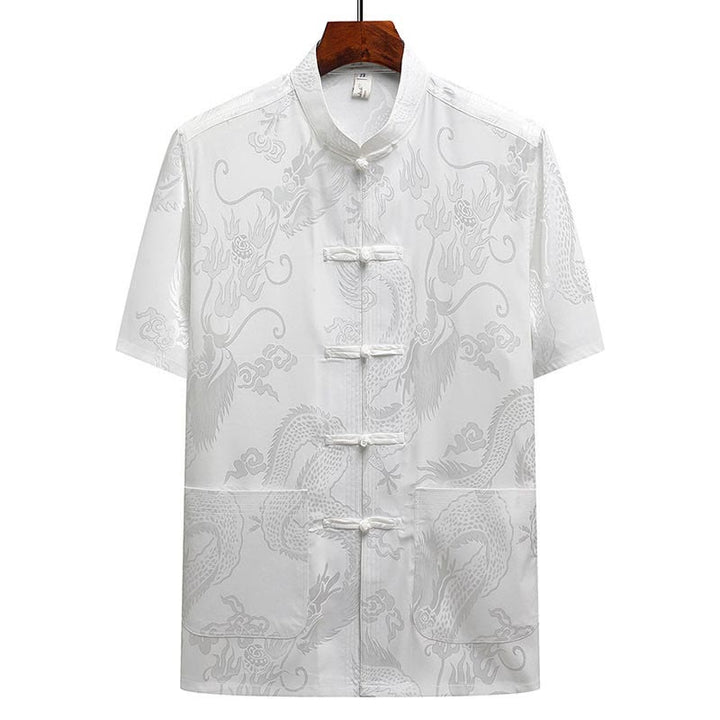 Costume Tang à motifs de dragon et de Buddha Stones, uniforme traditionnel Hanfu, haut à manches courtes et pantalon, ensemble pour hommes - image 17