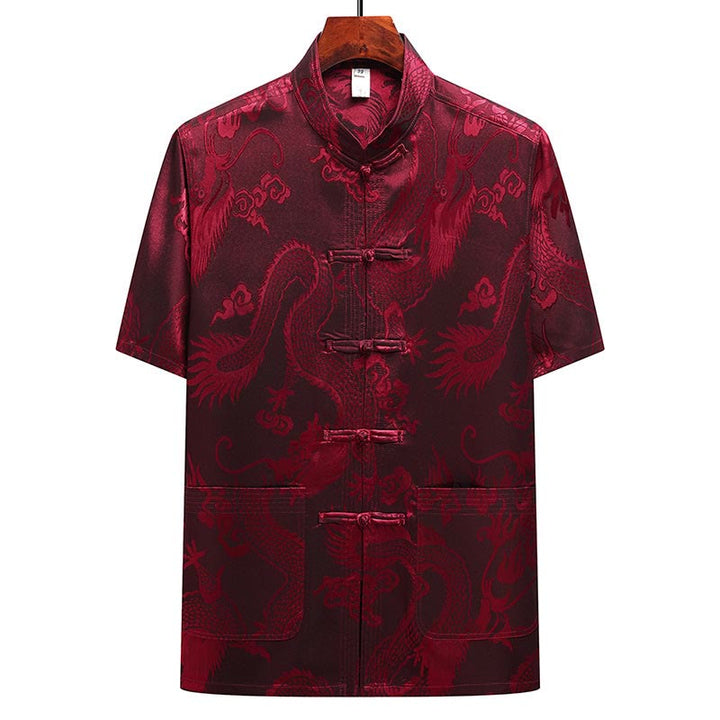 Costume Tang à motifs de dragon et de Buddha Stones, uniforme traditionnel Hanfu, haut à manches courtes et pantalon, ensemble pour hommes - image 20