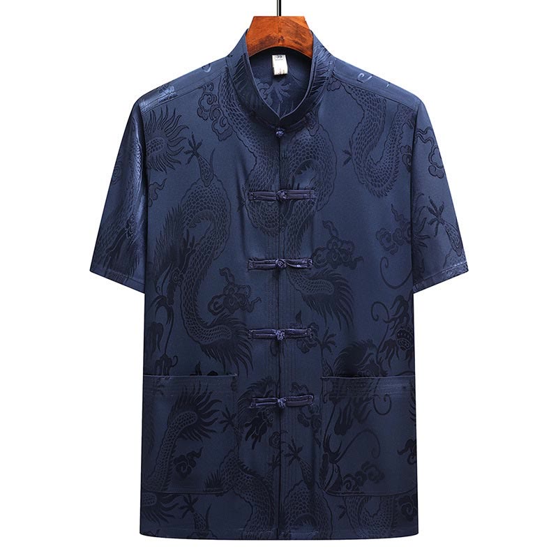 Costume Tang à motifs de dragon et de Buddha Stones, uniforme traditionnel Hanfu, haut à manches courtes et pantalon, ensemble pour hommes - image 24