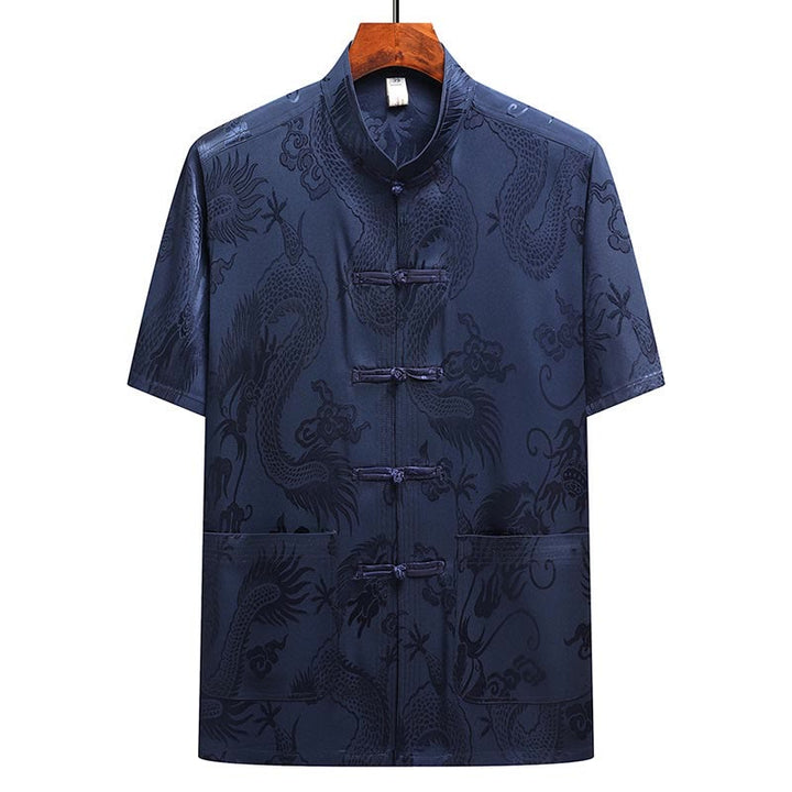 Costume Tang à motifs de dragon et de Buddha Stones, uniforme traditionnel Hanfu, haut à manches courtes et pantalon, ensemble pour hommes - image 24