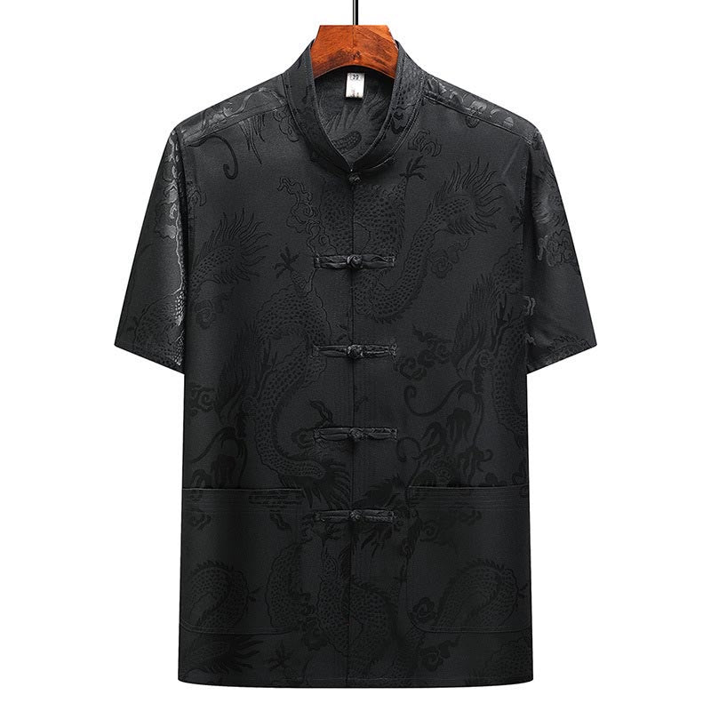 Costume Tang à motifs de dragon et de Buddha Stones, uniforme traditionnel Hanfu, haut à manches courtes et pantalon, ensemble pour hommes - image 26