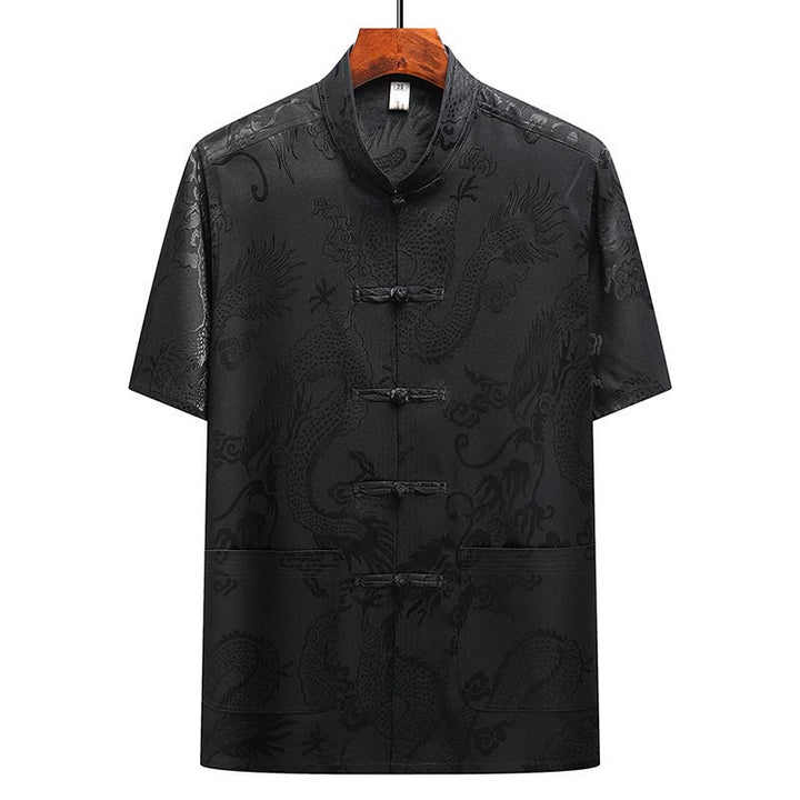 Costume Tang à motifs de dragon et de Buddha Stones, uniforme traditionnel Hanfu, haut à manches courtes et pantalon, ensemble pour hommes - image 26