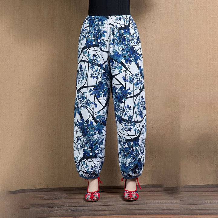 Pantalon sarouel à imprimé fleurs d'arbre bleu avec Buddha Stones et poches - Fleurs bleues - US4-6, UK/AU8-10, EU36-38 (F) - image 6