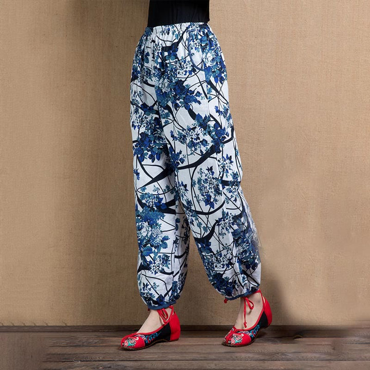 Pantalon sarouel à imprimé fleurs d'arbre bleu avec Buddha Stones et poches - image 7