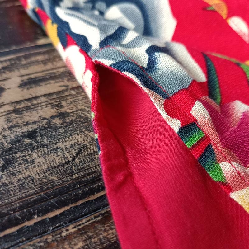 Veste chemise à manches longues en coton et lin avec boutons de grenouille et fleurs rouges et pivoines ethniques Buddha Stones avec poches