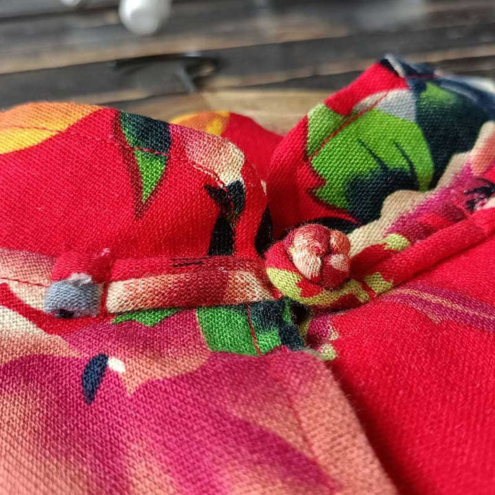 Veste chemise à manches longues en coton et lin avec boutons de grenouille et fleurs rouges et pivoines ethniques Buddha Stones avec poches - image 9