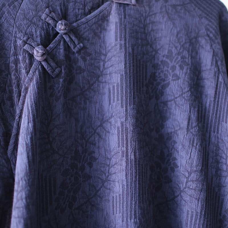 Robe midi jacquard à motif de fleurs et Buddha Stones , manches longues, en coton et lin, pantalon large à poches - image 12