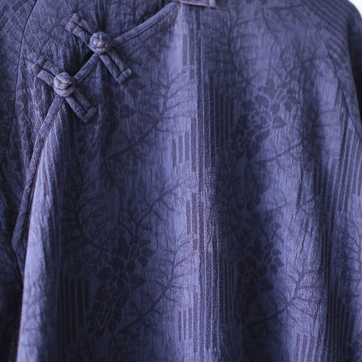 Robe midi jacquard à motif de fleurs et Buddha Stones , manches longues, en coton et lin, pantalon large à poches - image 12