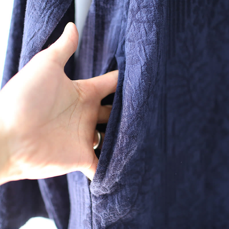 Robe mi-longue en jacquard à fleurs et Buddha Stones Robe en coton et lin à manches longues Pantalon large avec poches