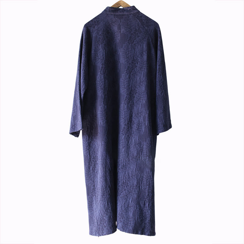 Robe midi jacquard à motif de fleurs et Buddha Stones , manches longues, en coton et lin, pantalon large à poches - image 16