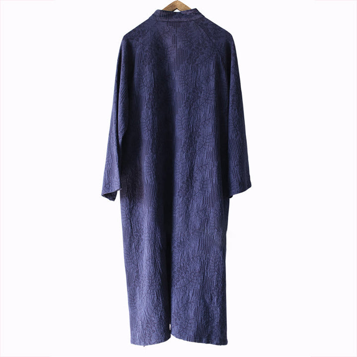 Robe midi jacquard à motif de fleurs et Buddha Stones , manches longues, en coton et lin, pantalon large à poches - image 16