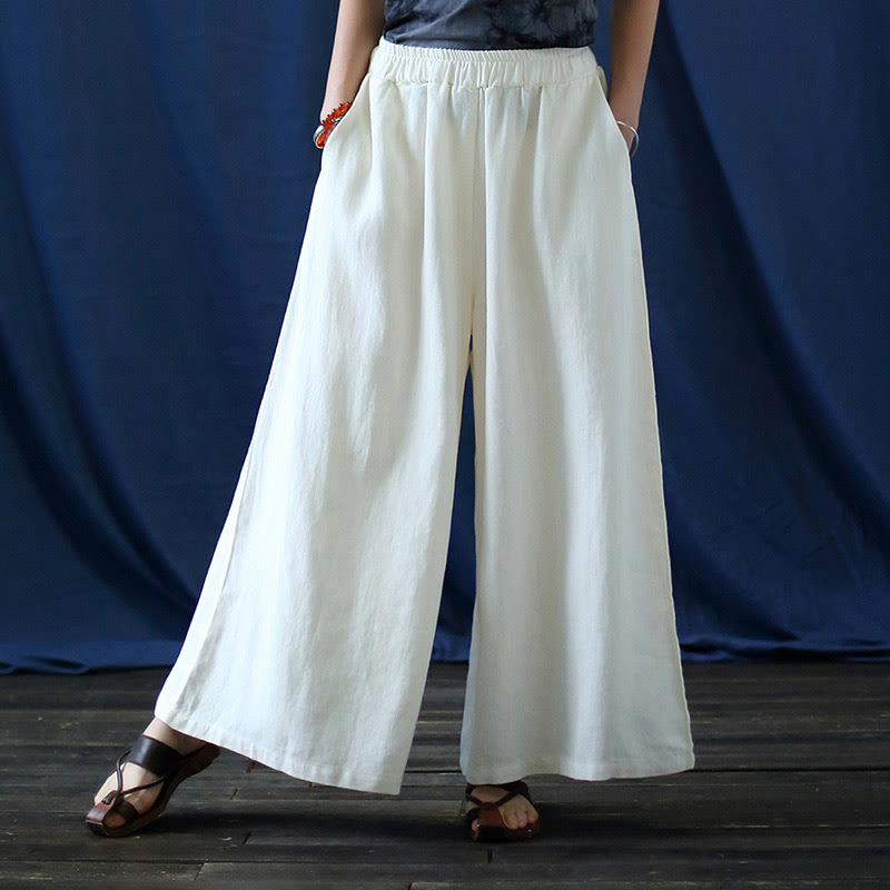 Robe mi-longue en jacquard à fleurs et Buddha Stones Robe en coton et lin à manches longues Pantalon large avec poches