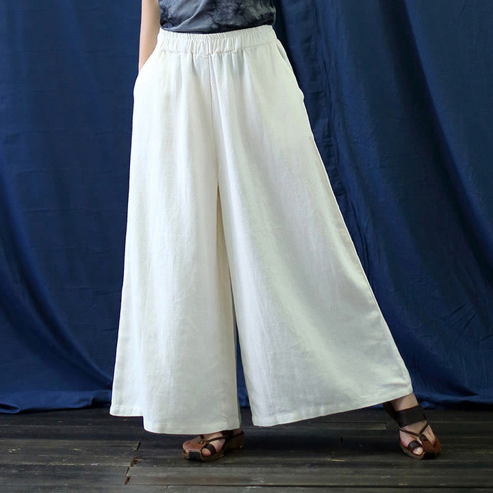 Robe mi-longue en jacquard à fleurs et Buddha Stones Robe en coton et lin à manches longues Pantalon large avec poches