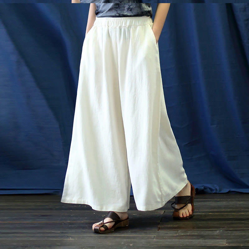 Robe mi-longue en jacquard à fleurs et Buddha Stones Robe en coton et lin à manches longues Pantalon large avec poches