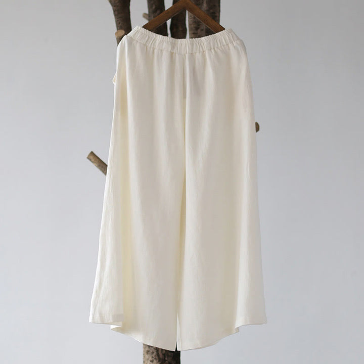 Robe midi jacquard à motif de fleurs et Buddha Stones , manches longues, en coton et lin, pantalon large à poches - image 57