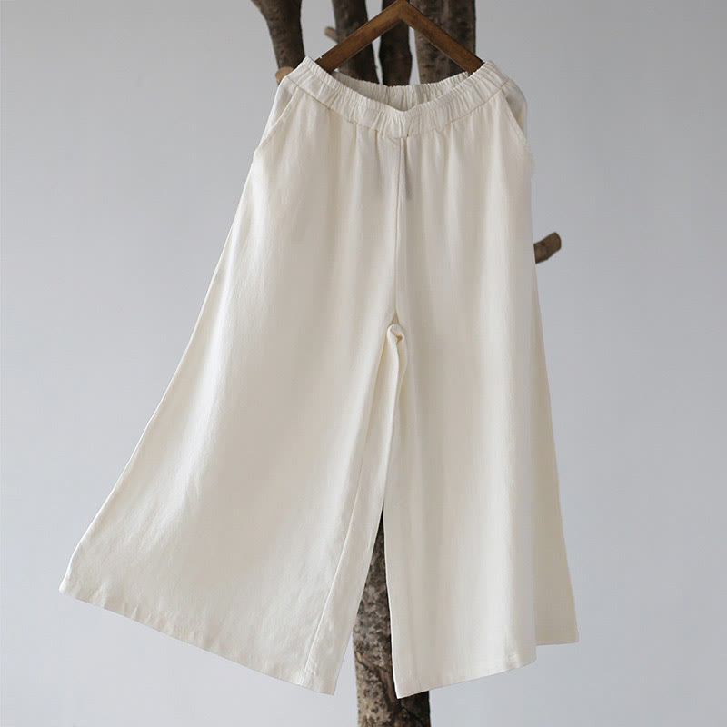 Robe mi-longue en jacquard à fleurs et Buddha Stones Robe en coton et lin à manches longues Pantalon large avec poches