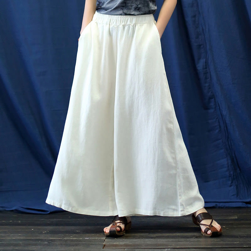 Robe mi-longue en jacquard à fleurs et Buddha Stones Robe en coton et lin à manches longues Pantalon large avec poches
