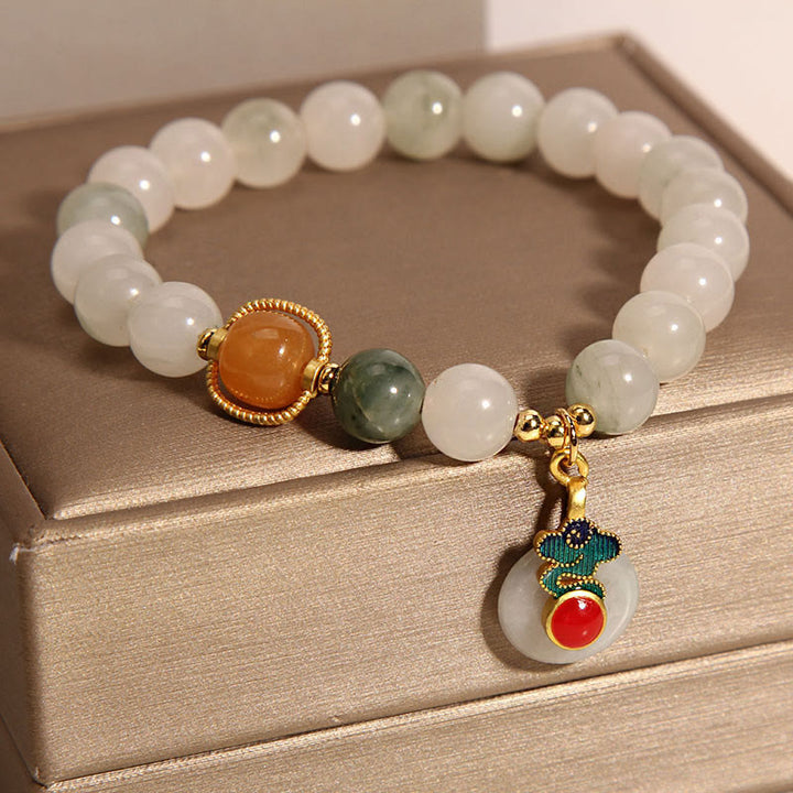Bracelet de prospérité en jade et agate rouge avec nuages de bon augure et Buddha Stones