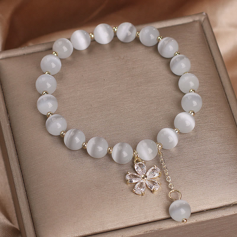 Bracelet de soutien à la paix avec breloque fleur œil de chat et Buddha Stones