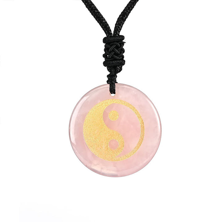 Collier pendentif spirituel Yin Yang en Buddha Stones en cristal varié, améthyste, œil de tigre, aventurine verte