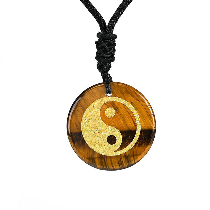 Collier pendentif spirituel Yin Yang en Buddha Stones en cristal varié, améthyste, œil de tigre, aventurine verte