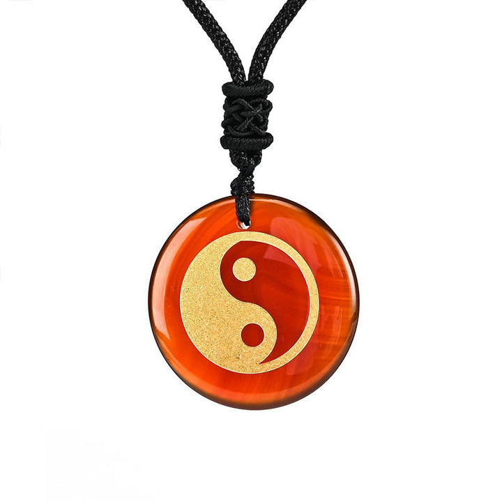 Collier pendentif spirituel Yin Yang en Buddha Stones en cristal varié, améthyste, œil de tigre, aventurine verte
