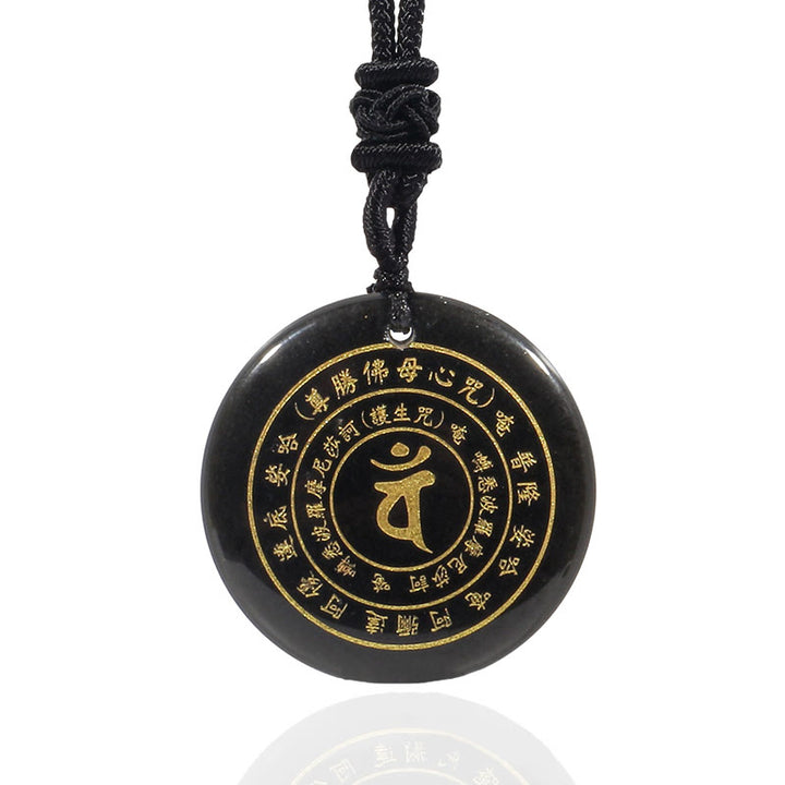 Buddha Stones Vairocana Tathagata Mantra Sanskrit Divers Cristal Obsidienne Noire Aventurine Verte Collier Pendentif Force
