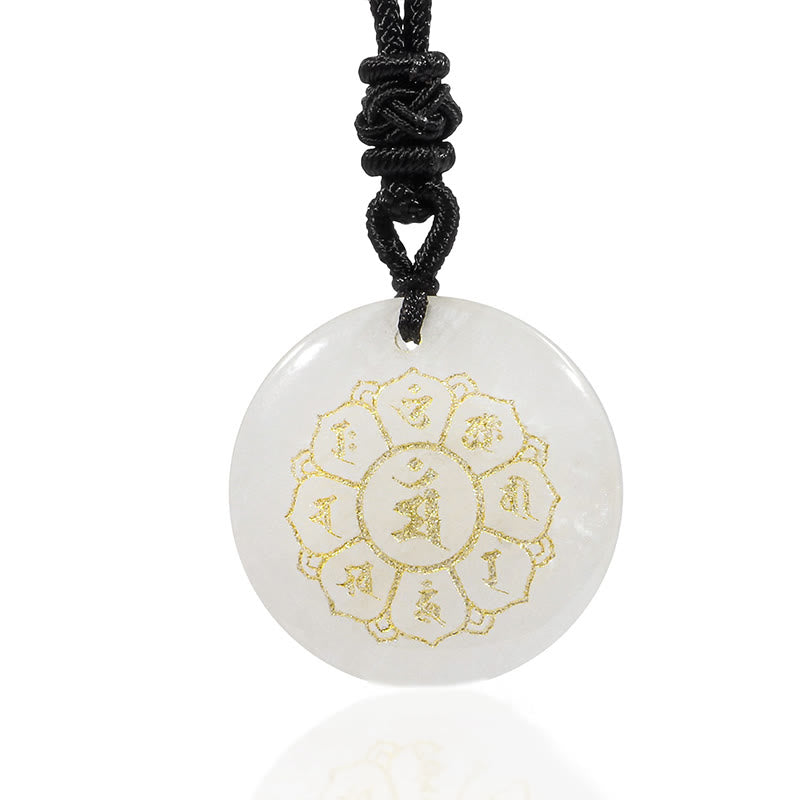 Collier pendentif en obsidienne noire avec Buddha Stones Om Mani Padme Hum et cristaux naturels divers