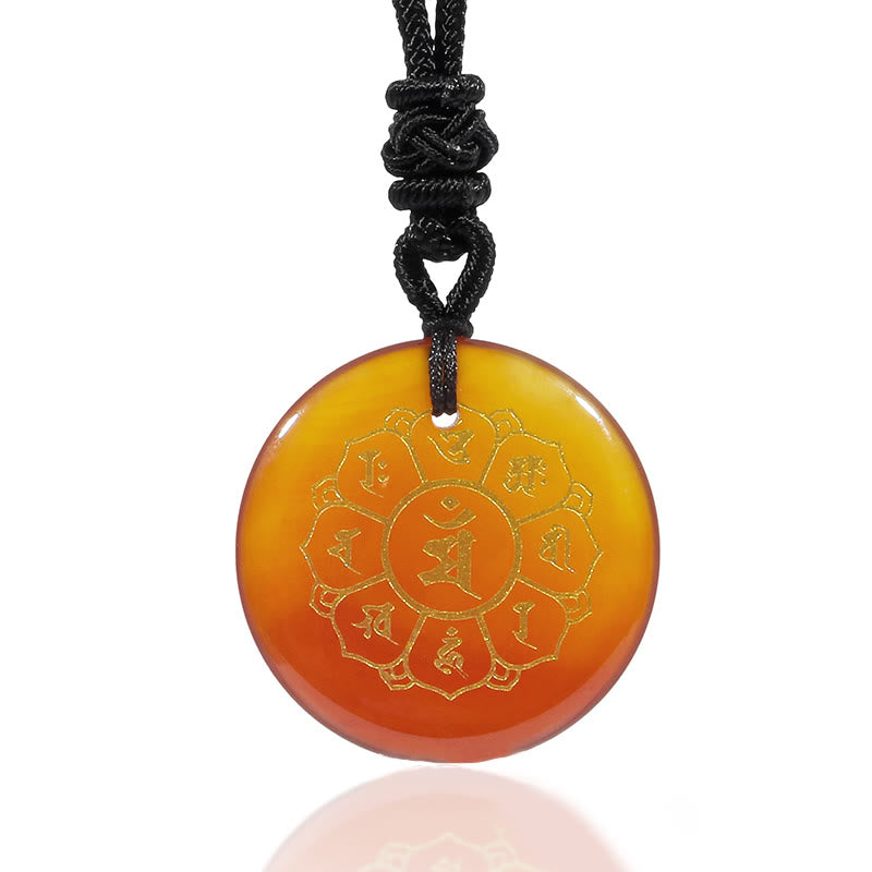 Collier pendentif en obsidienne noire avec Buddha Stones Om Mani Padme Hum et cristaux naturels divers