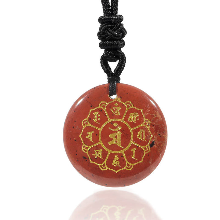 Collier pendentif en obsidienne noire avec Buddha Stones Om Mani Padme Hum et cristaux naturels divers