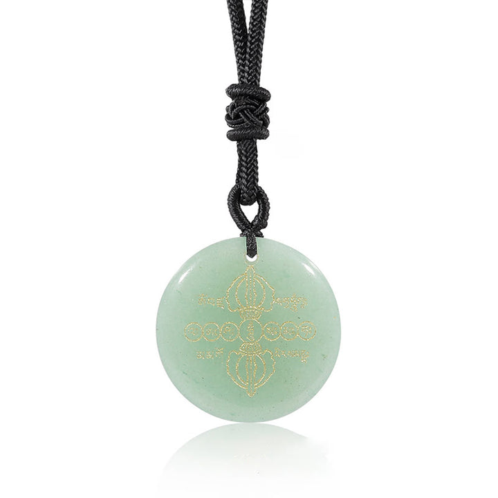 Collier pendentif en obsidienne noire avec Buddha Stones Vajra Dorje à motif sanskrit naturel et divers cristaux