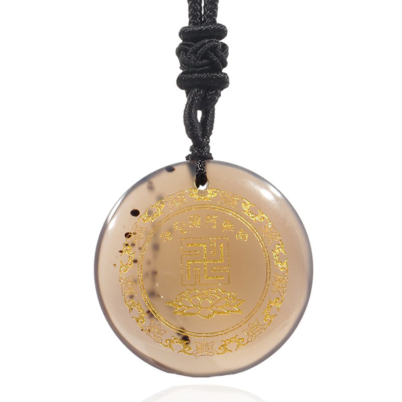 Collier pendentif de purification en obsidienne noire avec Buddha Stones et motif de lotus svastika naturel et divers cristaux