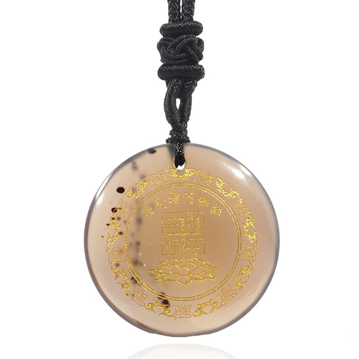Collier pendentif de purification en obsidienne noire avec Buddha Stones et motif de lotus svastika naturel et divers cristaux