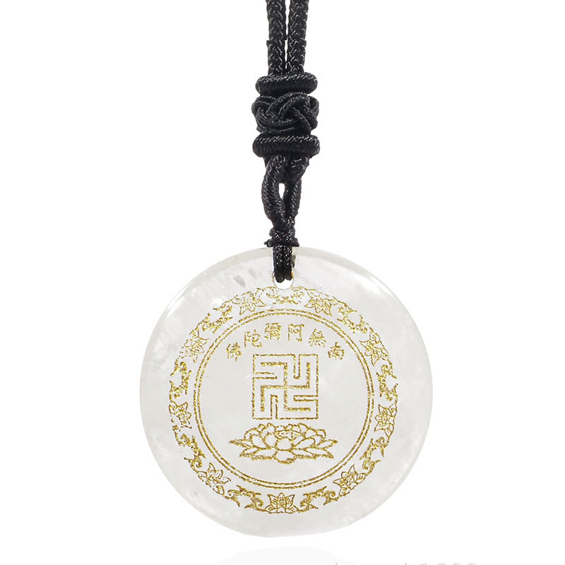 Collier pendentif de purification en obsidienne noire avec Buddha Stones et motif de lotus svastika naturel et divers cristaux