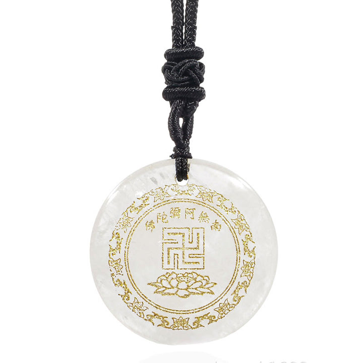 Collier pendentif de purification en obsidienne noire avec Buddha Stones et motif de lotus svastika naturel et divers cristaux