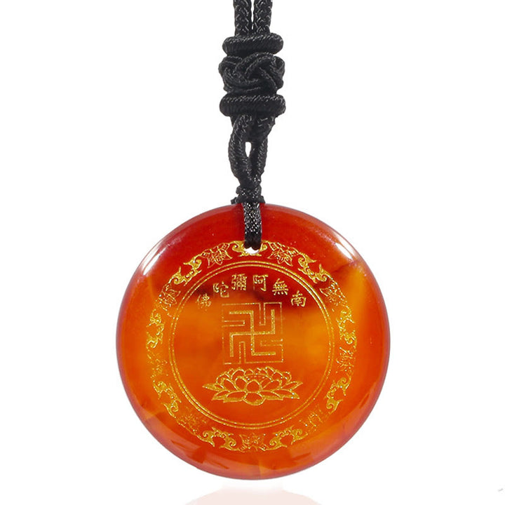 Collier pendentif de purification en obsidienne noire avec Buddha Stones et motif de lotus svastika naturel et divers cristaux