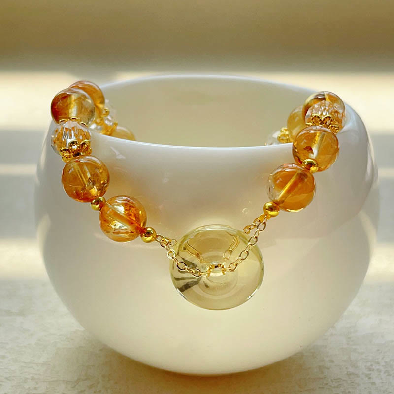 Bracelet de prospérité en cristal de citrine avec boucle de paix et Buddha Stones