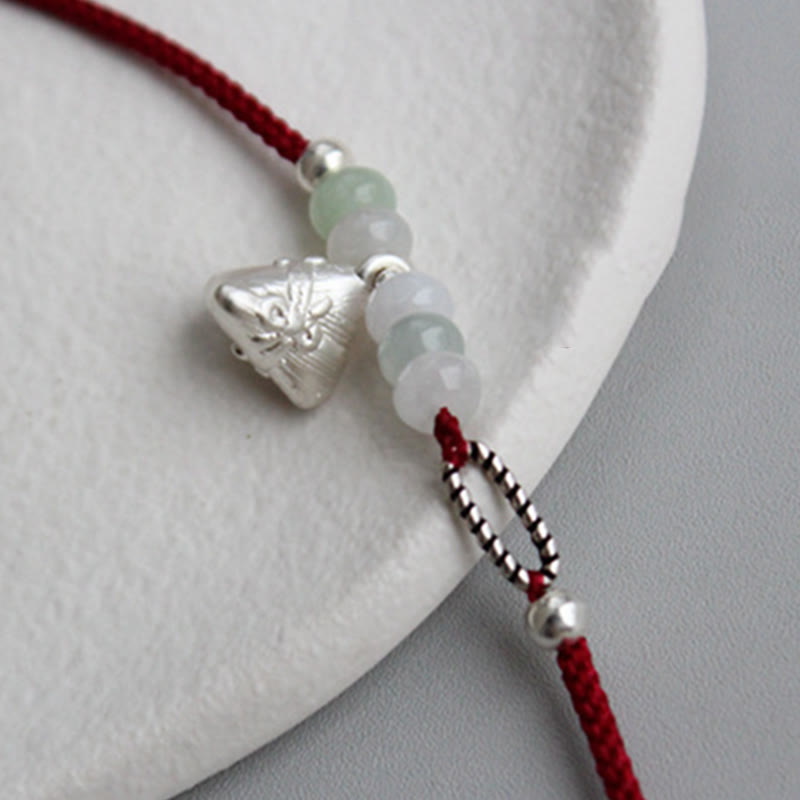 Bracelet d'abondance en argent sterling 925 avec Buddha Stones et jade rouge