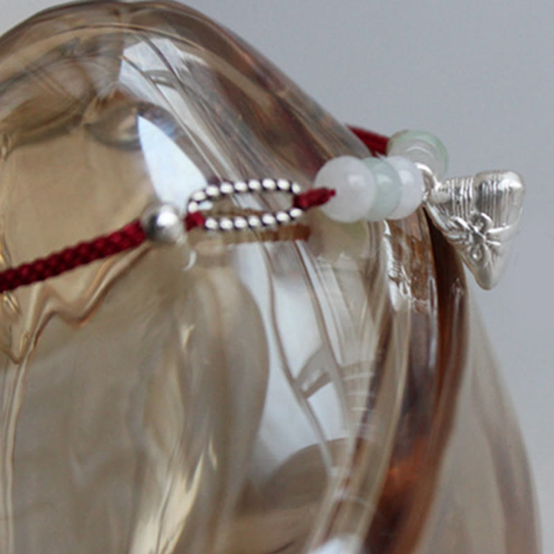Bracelet d'abondance en argent sterling 925 avec Buddha Stones et jade rouge