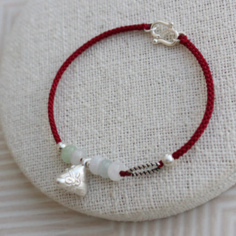 Bracelet d'abondance en argent sterling 925 avec Buddha Stones et jade rouge