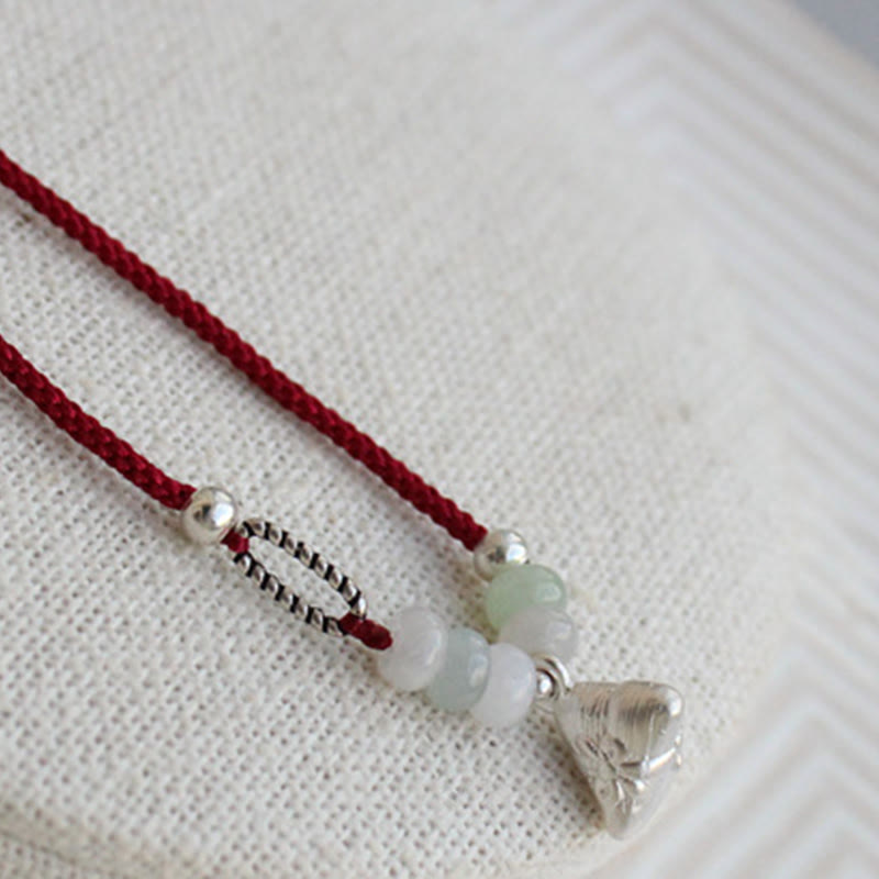Bracelet d'abondance en argent sterling 925 avec Buddha Stones et jade rouge