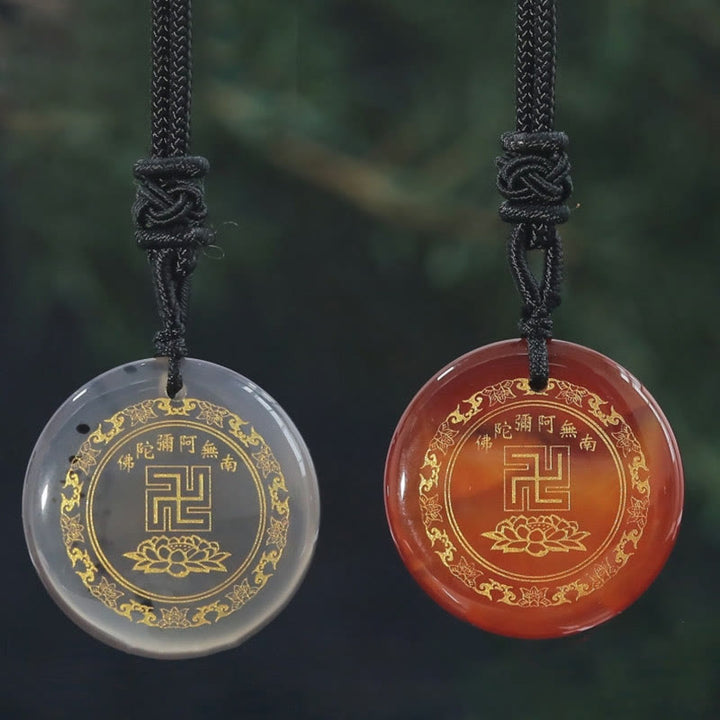 Collier pendentif de purification en obsidienne noire avec Buddha Stones et motif de lotus svastika naturel et divers cristaux