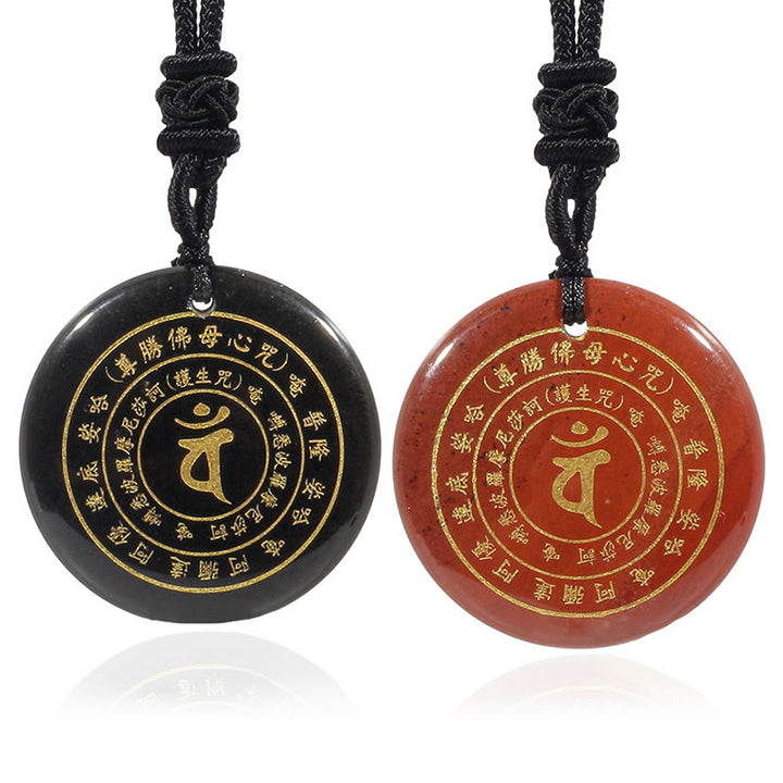 Buddha Stones Vairocana Tathagata Mantra Sanskrit Divers Cristal Obsidienne Noire Aventurine Verte Collier Pendentif Force