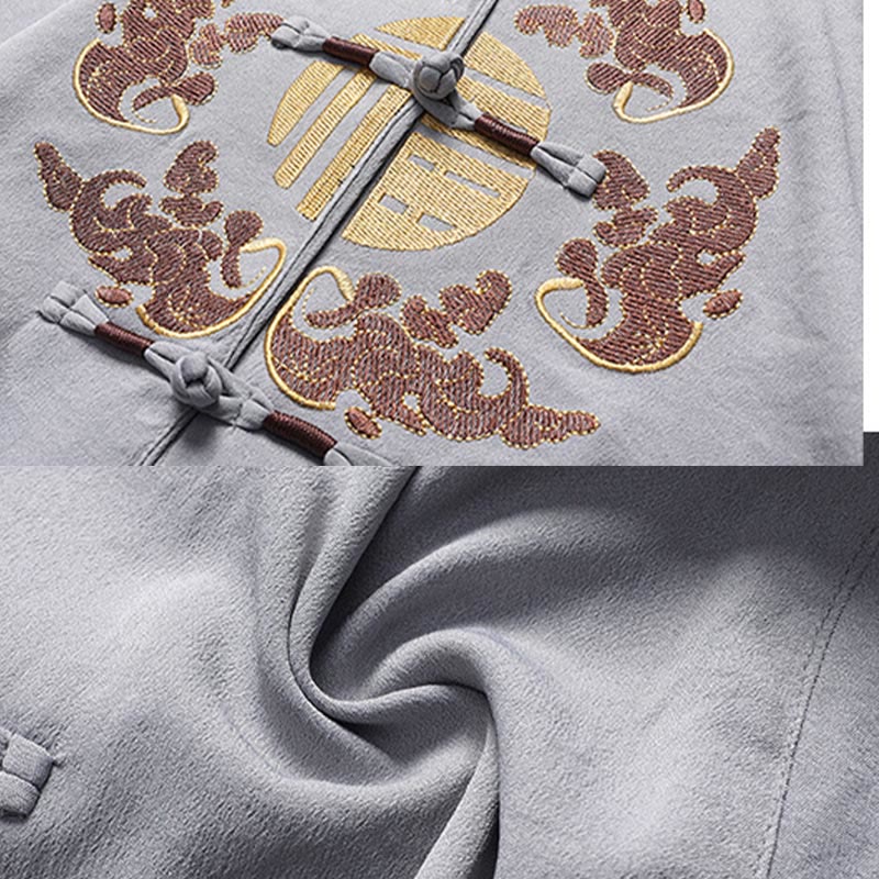 Buddha Stones Fu Caractère Tang Costume Hanfu Uniforme Traditionnel Haut À Manches Courtes Pantalon Vêtements Ensemble Homme - image 10