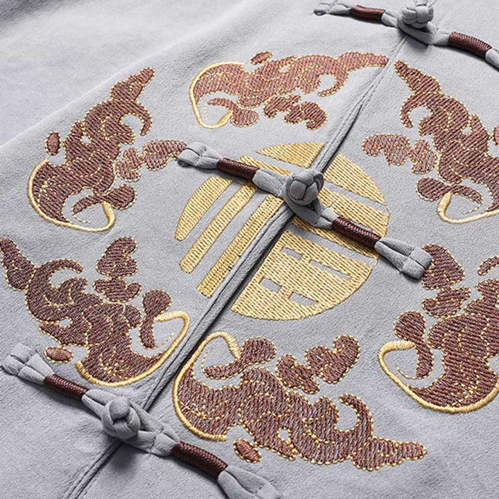 Buddha Stones Fu Caractère Tang Costume Hanfu Uniforme Traditionnel Haut À Manches Courtes Pantalon Vêtements Ensemble Homme - image 9