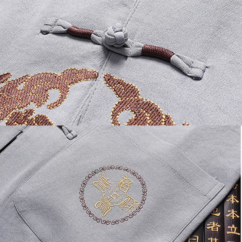 Buddha Stones Fu Caractère Tang Costume Hanfu Uniforme Traditionnel Haut À Manches Courtes Pantalon Vêtements Ensemble Homme - image 12