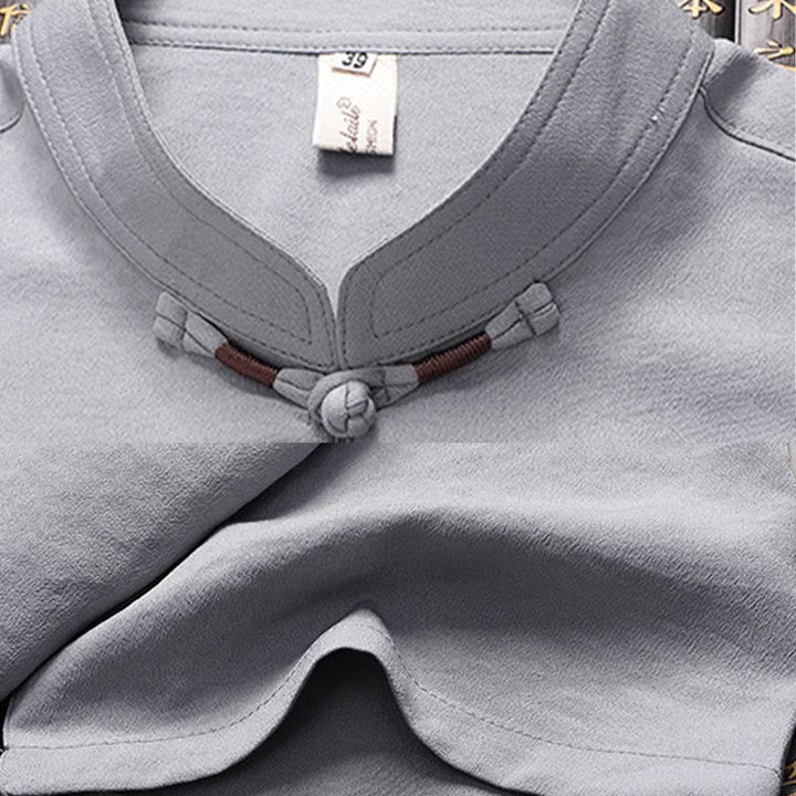 Buddha Stones Fu Caractère Tang Costume Hanfu Uniforme Traditionnel Haut À Manches Courtes Pantalon Vêtements Ensemble Homme - image 11