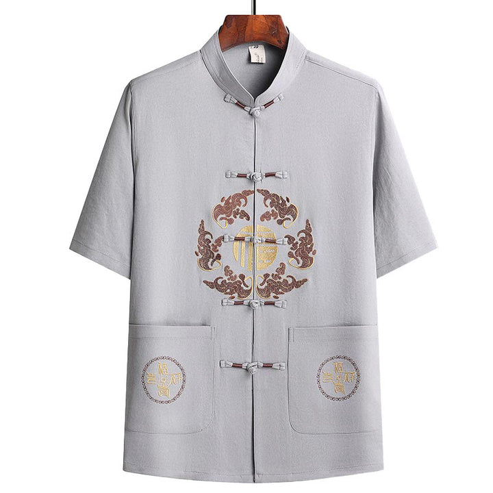 Buddha Stones Fu Caractère Tang Costume Hanfu Uniforme Traditionnel Haut À Manches Courtes Pantalon Vêtements Ensemble Homme - image 6