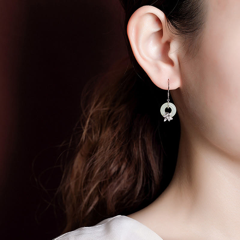 Boucles d'oreilles en argent sterling 925 avec Buddha Stones et jade Hetian, boucle de paix, orchidée, prospérité